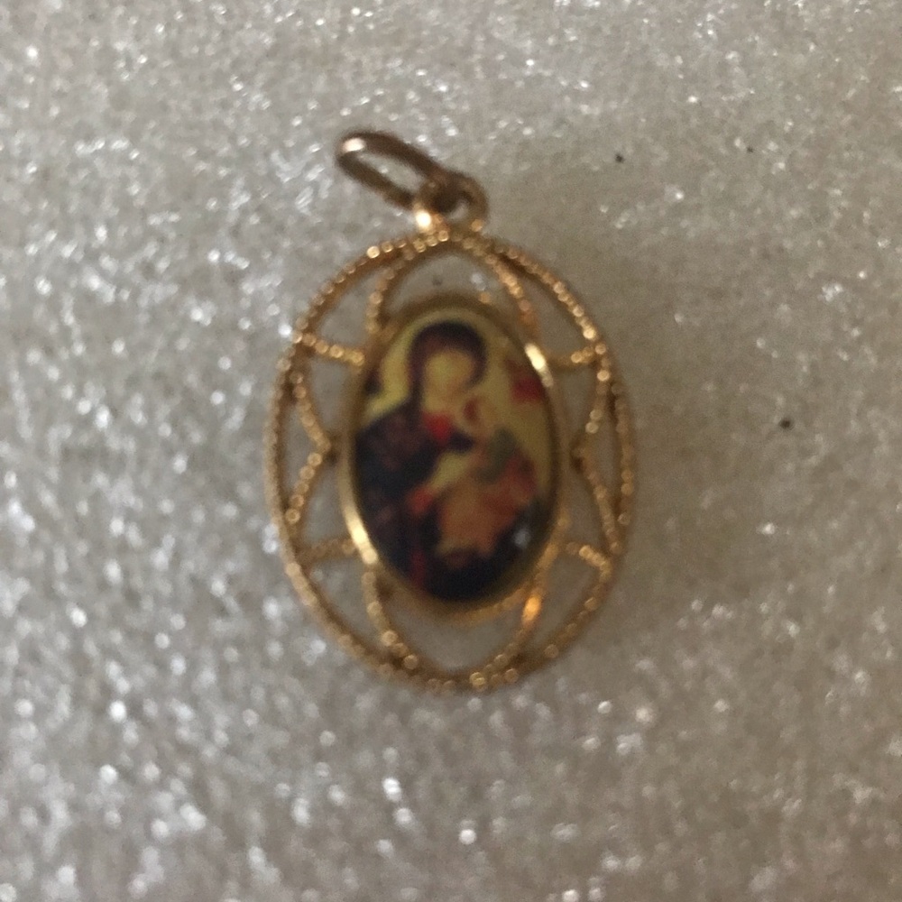 Gold-Tone Religious Madonna and Child Pendant - Gold Color